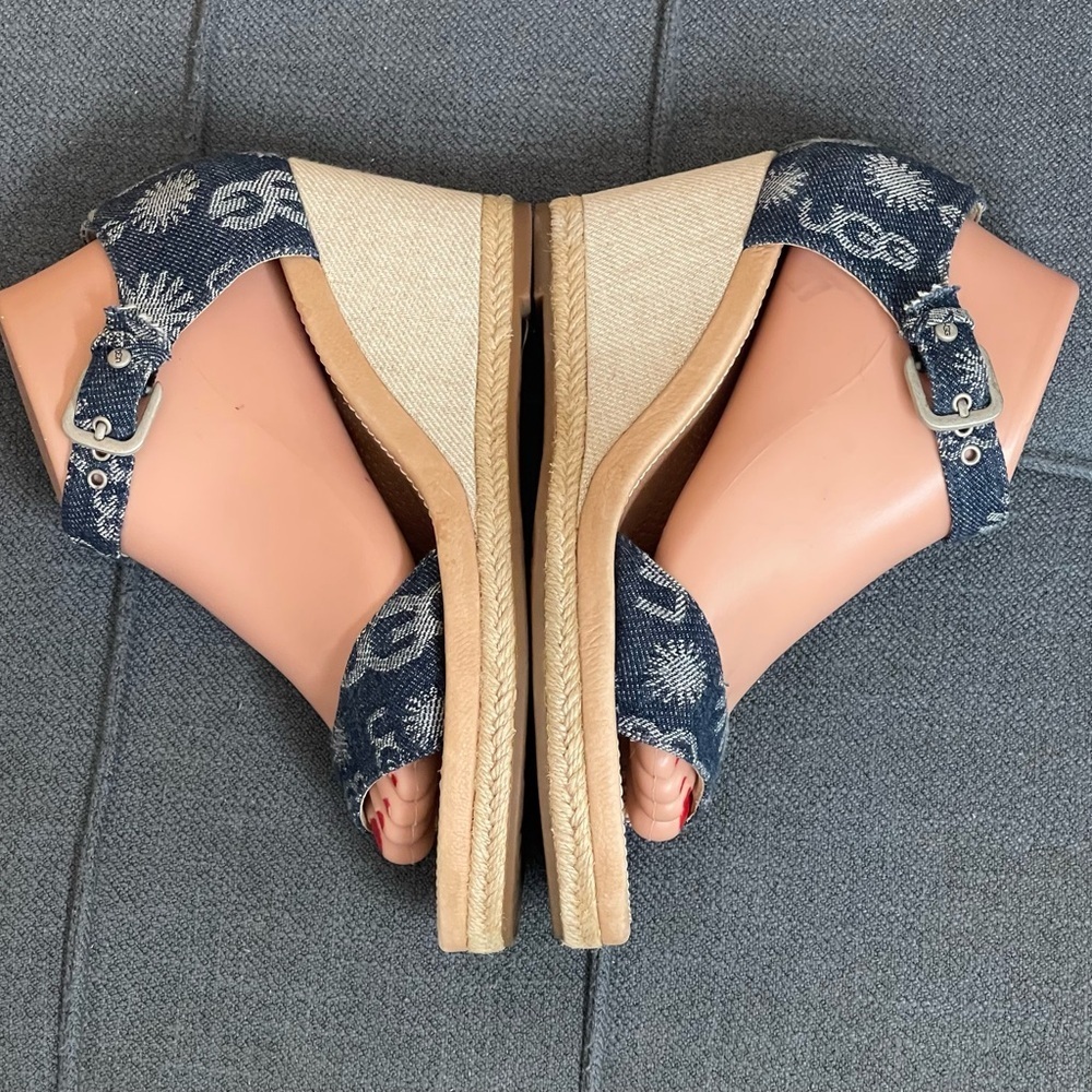 Ugg Atasha Monogram Denim Wedge Sandals size 8 - Picture 10 of 13